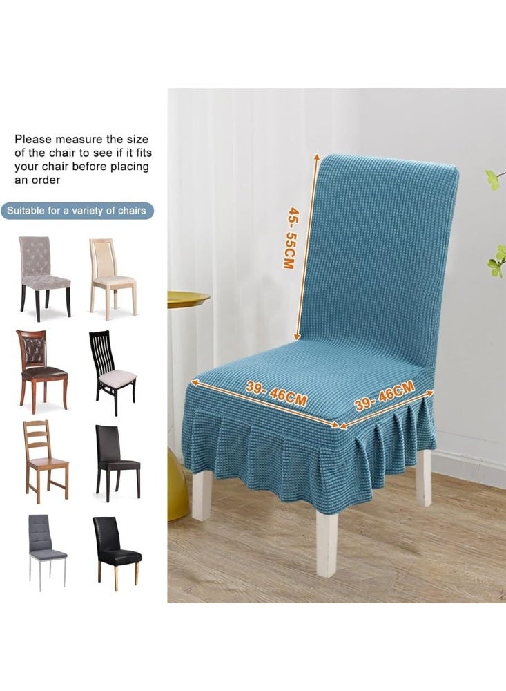 2Pcs Stretchable Dining Chair Slip Covers With Ruffle Skirt, Home Parsons Chair Covers Washable Kitchen Armless Chair Protector Hotel Banquet Stool Cover (Blue) - Image 3