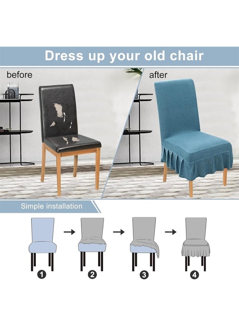 2Pcs Stretchable Dining Chair Slip Covers With Ruffle Skirt, Home Parsons Chair Covers Washable Kitchen Armless Chair Protector Hotel Banquet Stool Cover (Blue) - Image 5