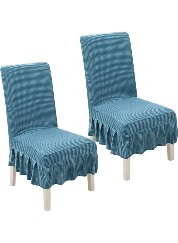 2Pcs Stretchable Dining Chair Slip Covers With Ruffle Skirt, Home Parsons Chair Covers Washable Kitchen Armless Chair Protector Hotel Banquet Stool Cover (Blue) - Image 1