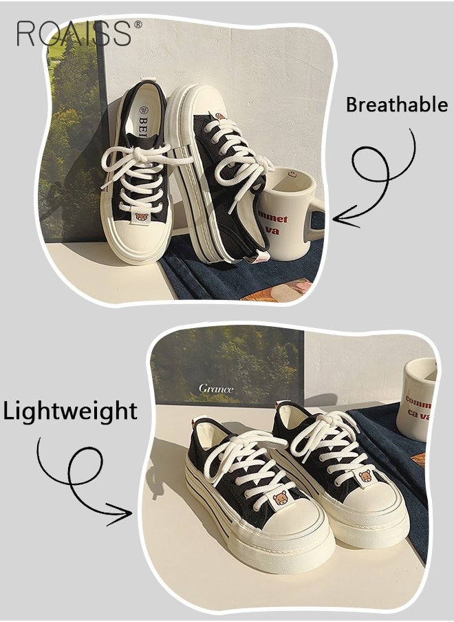 Casual Thick-Soled Canvas Shoes For Women Versatile Basic Canvas Shoes For Daily Commuting Cute Round Toes Adjustable Drawstring Flat Sneakers - pzsku/Z3FB39867EAFAB75017FFZ/45/_/1735202535/37062630-75f5-4e0e-a347-75a455bb8e4a