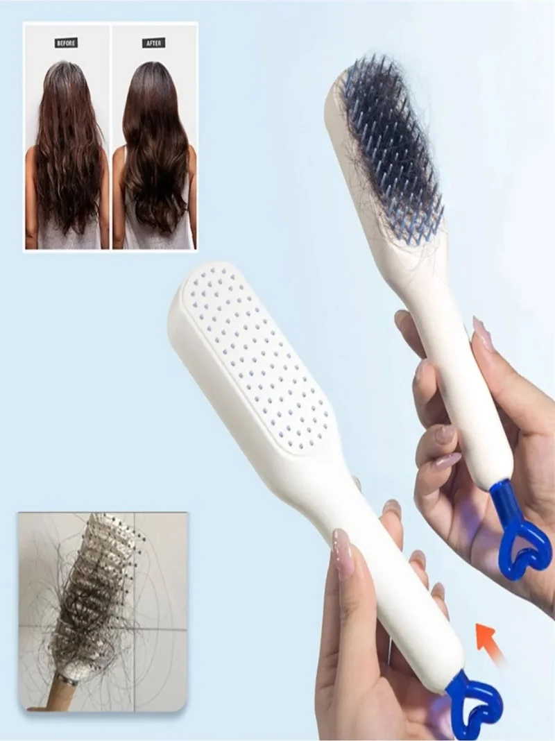 Safestore Self-Cleaning Automatic Button Hair Comb Detangling Anti-Static Hair Massage Brush