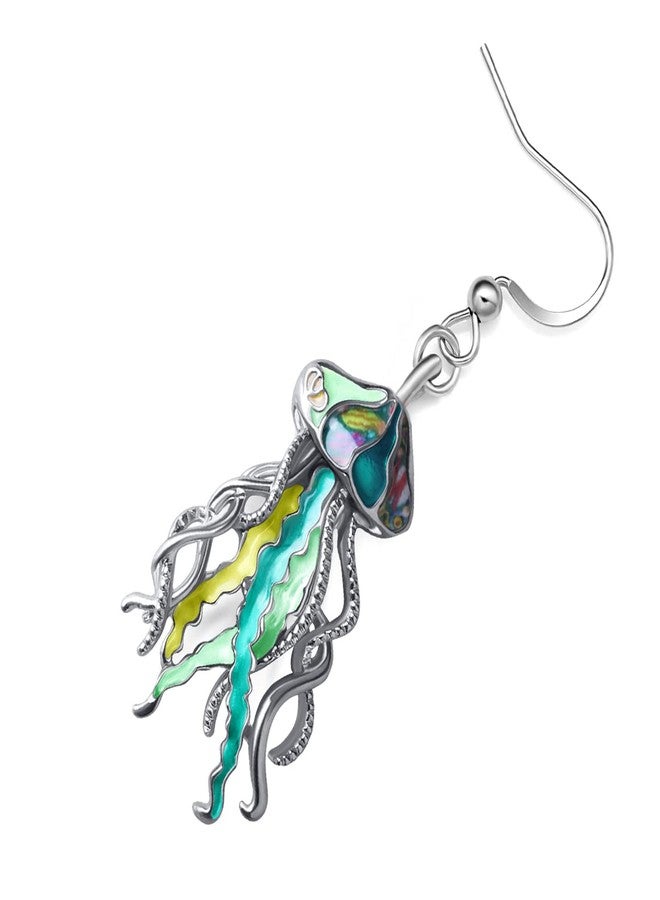 NEWEI Cute Enamel Whale Octopus Jellyfish Shark Earrings Dangle Jewelry for Women Sea Animals Gifts (Green Jellyfish) - Image 4