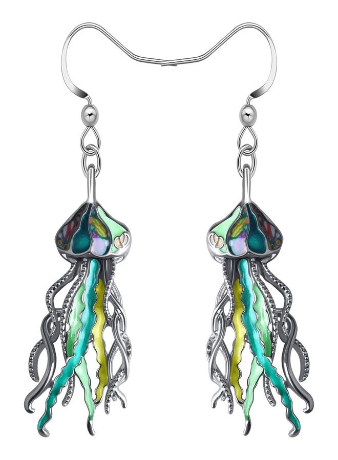 NEWEI Cute Enamel Whale Octopus Jellyfish Shark Earrings Dangle Jewelry for Women Sea Animals Gifts (Green Jellyfish) - Image 1