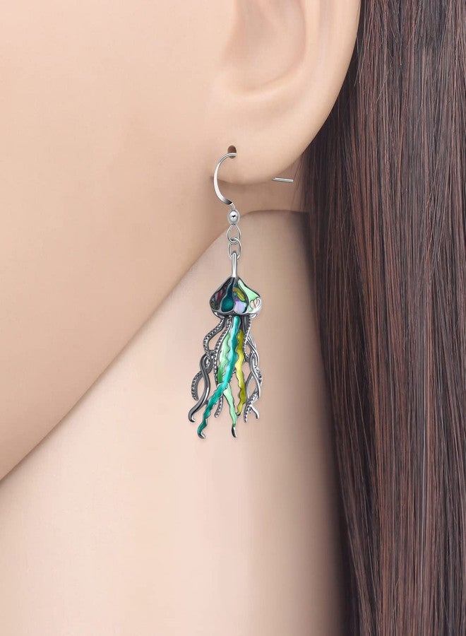 NEWEI Cute Enamel Whale Octopus Jellyfish Shark Earrings Dangle Jewelry for Women Sea Animals Gifts (Green Jellyfish) - Image 2