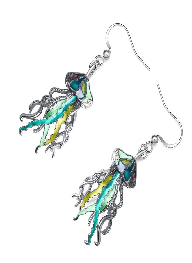 NEWEI Cute Enamel Whale Octopus Jellyfish Shark Earrings Dangle Jewelry for Women Sea Animals Gifts (Green Jellyfish) - Image 3