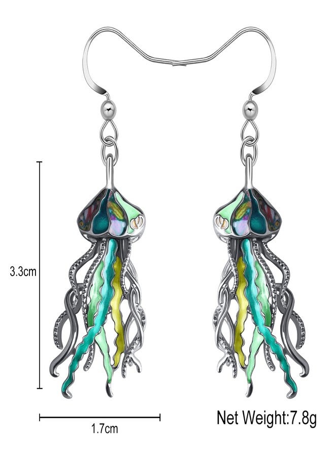 NEWEI Cute Enamel Whale Octopus Jellyfish Shark Earrings Dangle Jewelry for Women Sea Animals Gifts (Green Jellyfish) - Image 5