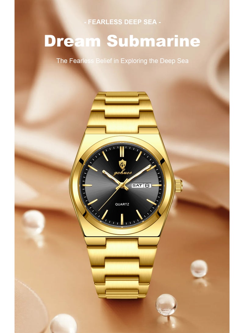 GOHUOS Men's Analog Quartz Watch - 40mm Black | Stainless Steel, Waterproof, Luminous with Date Display | Luxury Casual Wrist Watch - Image 4