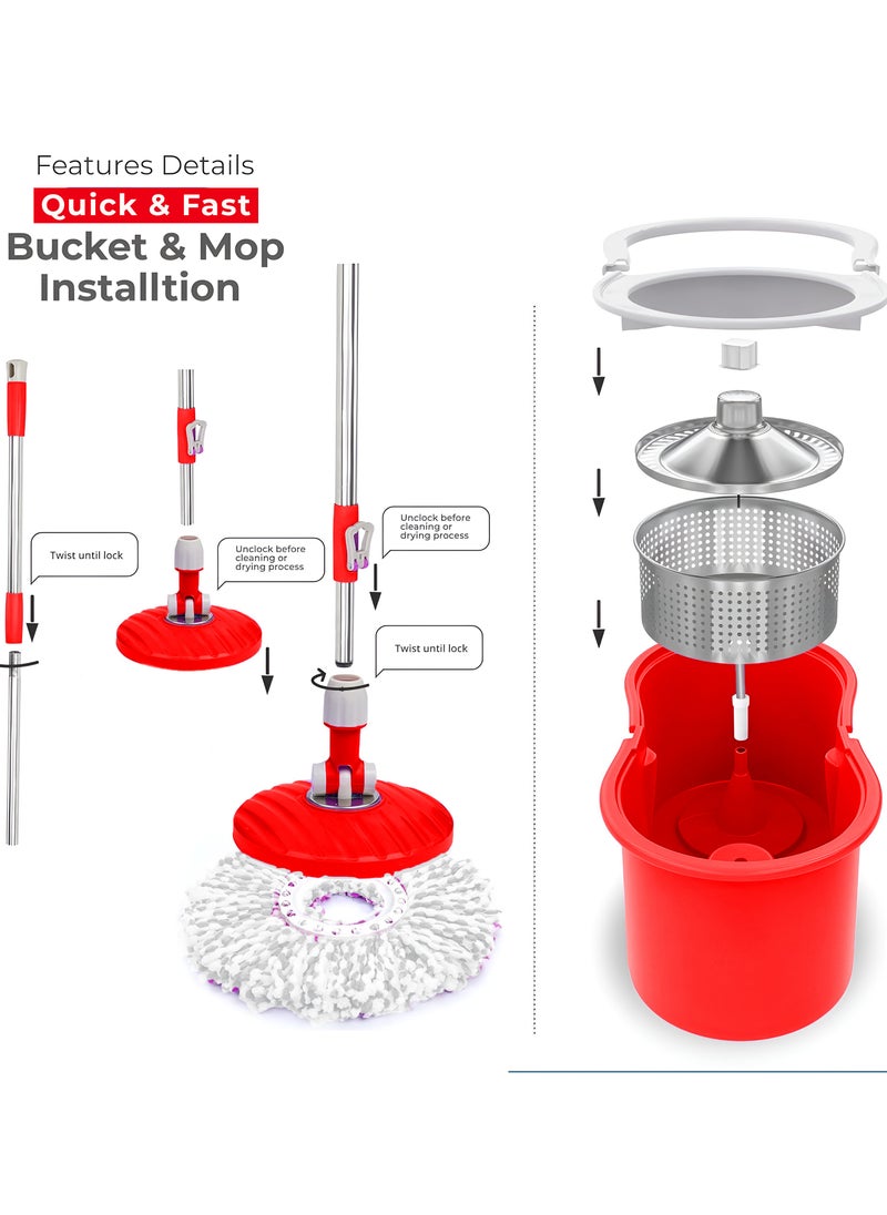Spin Mop & Bucket 10 L | 360° Rotating Head | Telescopic Stainless Handle | Hands‑Free Foot‑Pedal Wringing + 2 Reusable Microfiber Pads
