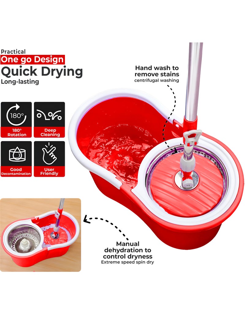 Spin Mop & Bucket 10 L | 360° Rotating Head | Telescopic Stainless Handle | Hands‑Free Foot‑Pedal Wringing + 2 Reusable Microfiber Pads