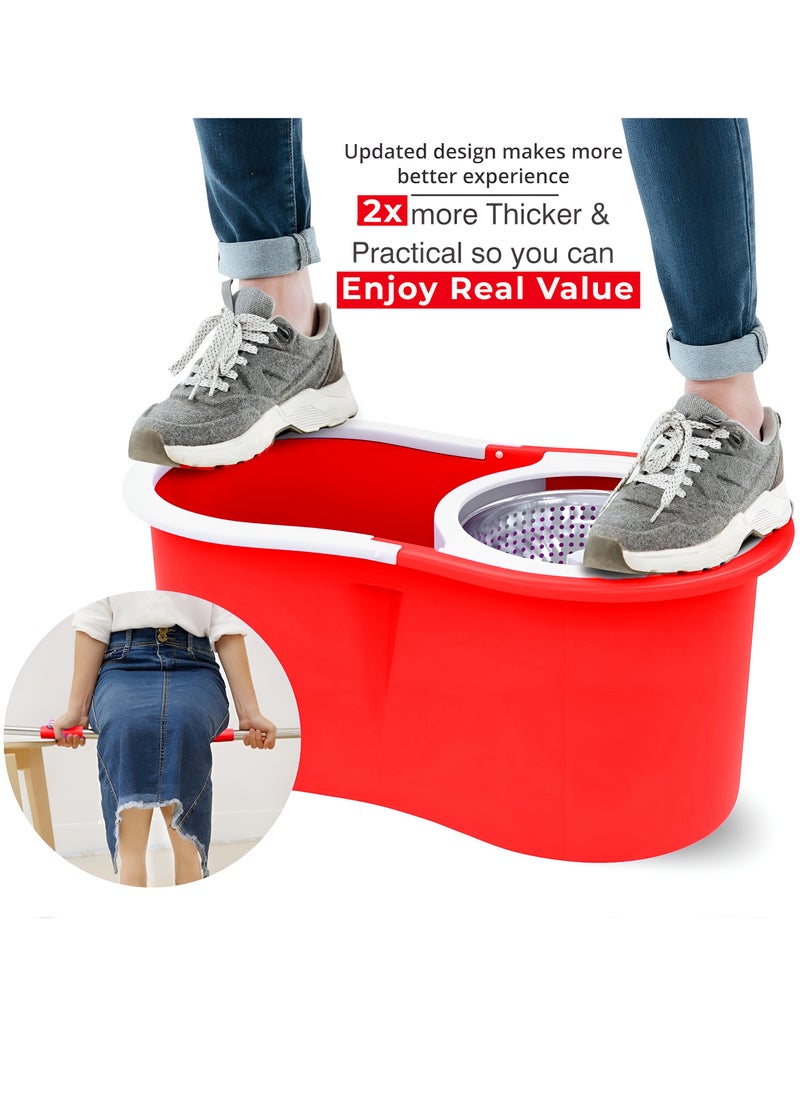 Spin Mop & Bucket 10 L | 360° Rotating Head | Telescopic Stainless Handle | Hands‑Free Foot‑Pedal Wringing + 2 Reusable Microfiber Pads