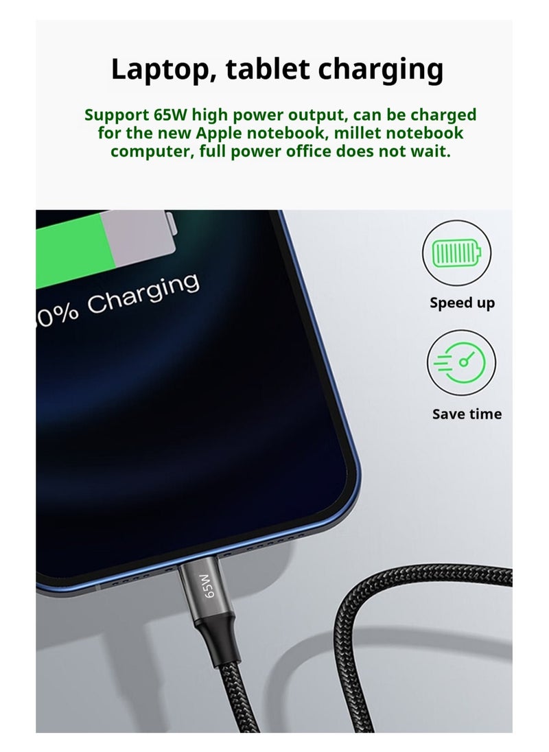 M-PARD - M-PARD USB3.0 to Type-c 65W data cable, car Carplay data cable USB A to Type C data cable fast charging weave compatible with iPhone 16/16 Plus/16 Pro/15, Samsung Galaxy S24/S23, Pixel 8/7 - Image 1