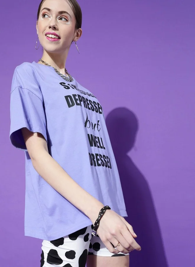 STREET 9  Lavender Typography Printed Oversized T-Shirt for Women for Women | Best Price UAE