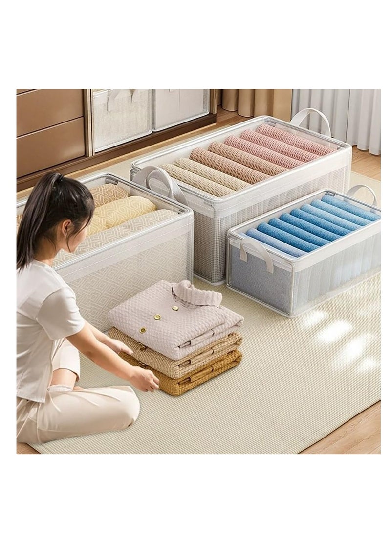 CityRiya-Long 3PCS Clothes Storage Box, Stackable Wardrobe Clothes Organizer, Foldable Closet Storage Basket, Drawer Storage Organizer for Clothing, T-Shirt, Jeans, Sweaters, Toys & Books (Transparent)  - Image 3