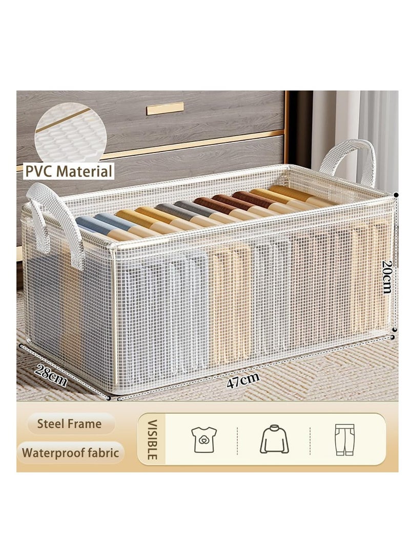 CityRiya-Long 3PCS Clothes Storage Box, Stackable Wardrobe Clothes Organizer, Foldable Closet Storage Basket, Drawer Storage Organizer for Clothing, T-Shirt, Jeans, Sweaters, Toys & Books (Transparent)  - Image 2