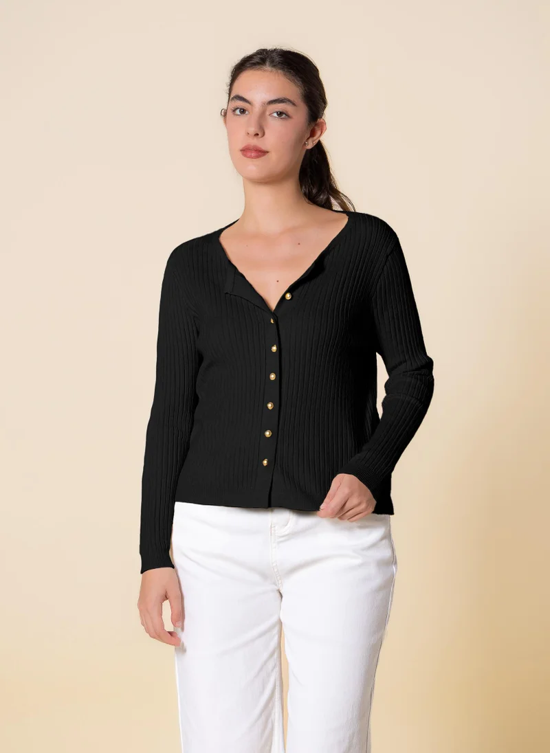 SHAPES DETAILED KNIT LONG SLEEVE TOP