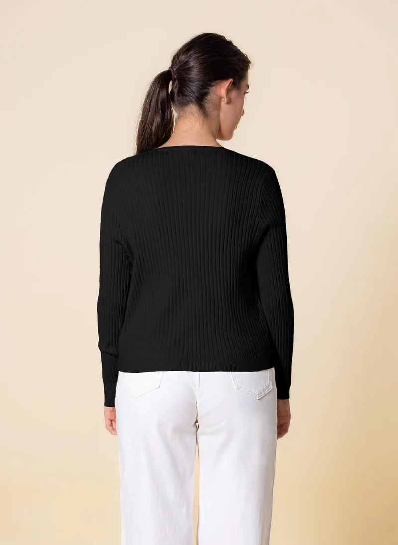 SHAPES DETAILED KNIT LONG SLEEVE TOP