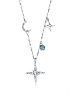 An all-over 925 silver star moon pendant necklace gift box, fashionable gorgeous date gift, temperament and versatile girl