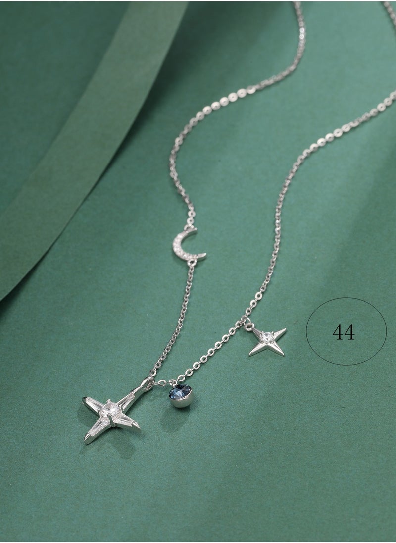 Generic - An all-over 925 silver star moon pendant necklace gift box, fashionable gorgeous date gift, temperament and versatile girl - Image 1