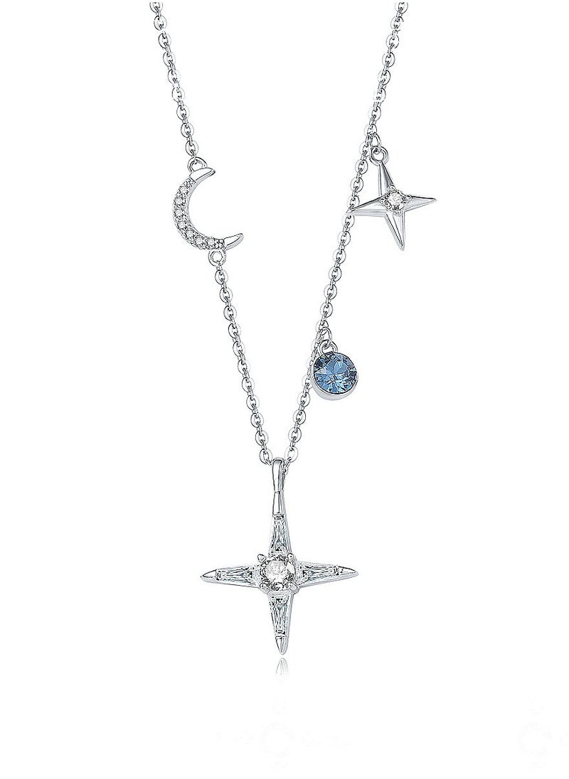 Generic - An all-over 925 silver star moon pendant necklace gift box, fashionable gorgeous date gift, temperament and versatile girl - Image 1