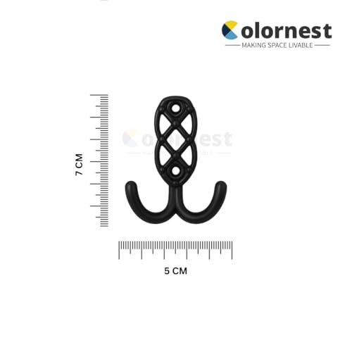 Colornest 2 Pcs Metal Hooks for Wall Heavy Duty Hooks for Hanging, Towel Clothes Hanger for Wall, Bathroom & Kitchen (Black) - Image 2