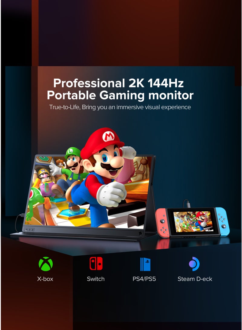 UPERFECT Portable Monitor 16.1 Inch 144 Hz 2K Gaming Monitor 2560 × 1440 QHD IPS USB C & Mini HDMI Port Second Screen for Laptop/Phone/Game Console, VESA Mountable - Image 2