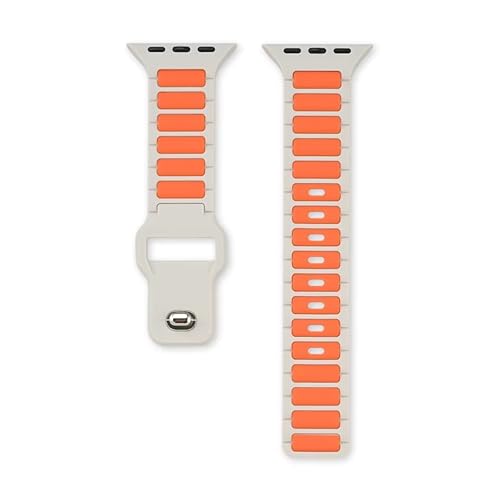 GUOi® Silicone band Compatible with Apple Watch Ultra 2 ＆ Ultra 49mm 45mm 44mm 42mm 46mm - Men & Women Strap for iWatch Se10/9/8/7/6/5/4/3/2/1 SE 46/44/45/49/42mm (Series 3/2/1) - STARLIGHT/ORANGE - Image 4