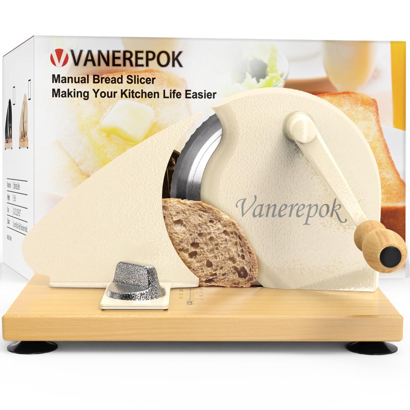 vanerepok Manual Bread Slicer for Homemade Sourdough Bread Versatile Hand Crank Bread Slicer for Sourdough Crusty Bread Etc Stainless Steel Slicers Adjustable Width for Homemade & Commercial Use - Image 1