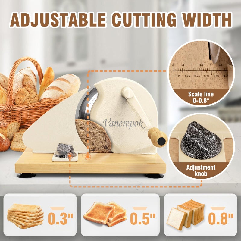 vanerepok Manual Bread Slicer for Homemade Sourdough Bread Versatile Hand Crank Bread Slicer for Sourdough Crusty Bread Etc Stainless Steel Slicers Adjustable Width for Homemade & Commercial Use - Image 3