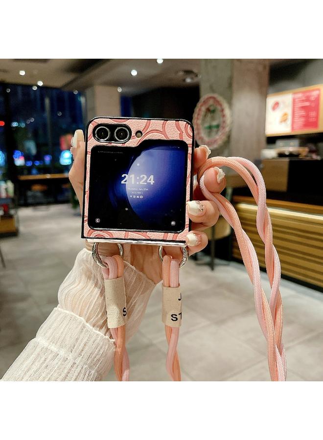 اس-توب جراب لهاتف Samsung Galaxy Z Flip3 5G جراب هاتف واقٍ بنقشة الكاميليا مع حبل طويل - Image 4