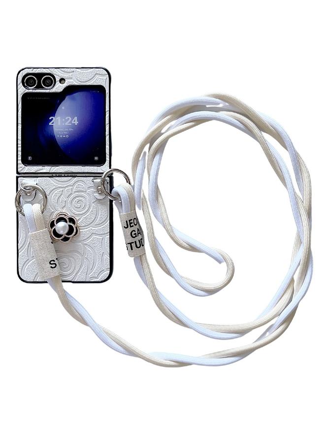 اس-توب جراب لهاتف Samsung Galaxy Z Flip3 5G جراب هاتف واقٍ بنقشة الكاميليا مع حبل طويل - Image 1