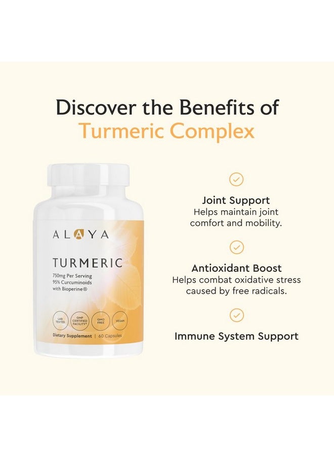 Alaya Naturals Alaya Naturals - Premium Turmeric Curcumin with Bioperine - 750 mg with 95% Standardized Curcuminoids Per Capsule - High Potency, Absorption, & Availability - Non-GMO, Lab Tested  - Image 3