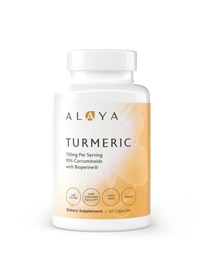 Alaya Naturals Alaya Naturals - Premium Turmeric Curcumin with Bioperine - 750 mg with 95% Standardized Curcuminoids Per Capsule - High Potency, Absorption, & Availability - Non-GMO, Lab Tested  - Image 1