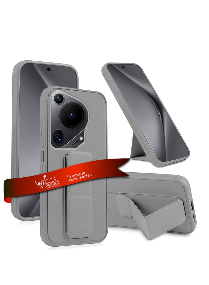 دبليو تيك قبضة اليدين قابلة للطي قابلة للريكستاند حزام معصم قبضة إصبع مع غطاء حالة الحديد المدمج لهويوي بورا 70 Ultra 5G 2024 رمادي - Image 1