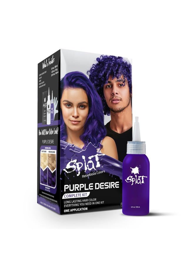 SPLAT مجموعة صبغة شعر بنفسجية دائمة شبه مع مبيض، 1 تطبيق، تشمل صبغة شعر بنفسجية، أكسيد ومسحوق مبيض، لون شعر نباتي وخالي من القسوة - Image 1