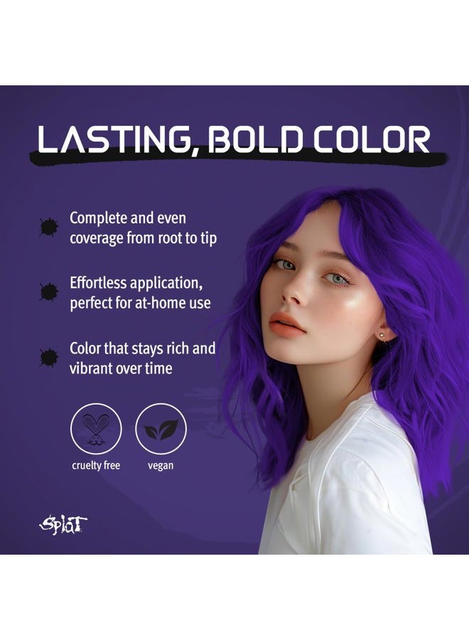 SPLAT مجموعة صبغة شعر بنفسجية دائمة شبه مع مبيض، 1 تطبيق، تشمل صبغة شعر بنفسجية، أكسيد ومسحوق مبيض، لون شعر نباتي وخالي من القسوة - Image 2