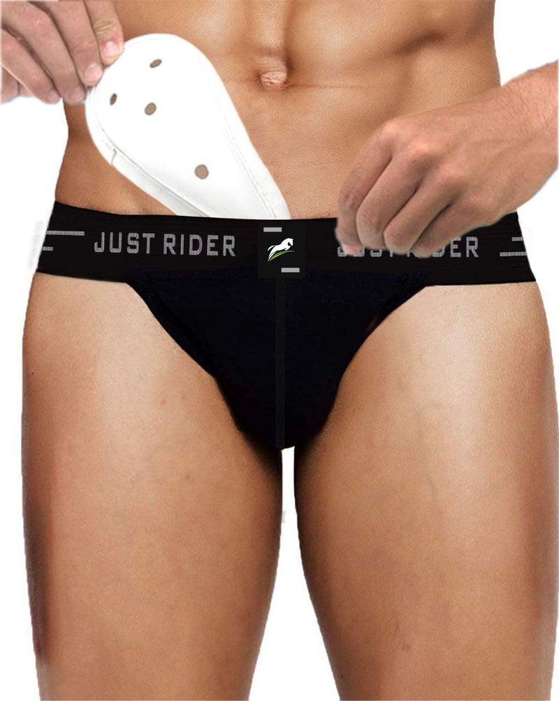 JUST RIDER قطن مصنوع على شكل ملابس داخلية، كريكيت رياضي؛ داعم للجيم واليوغا أو حزام دعم للرياضات الأخرى والأنشطة الرياضية (أسود، 2XL) - Image 5