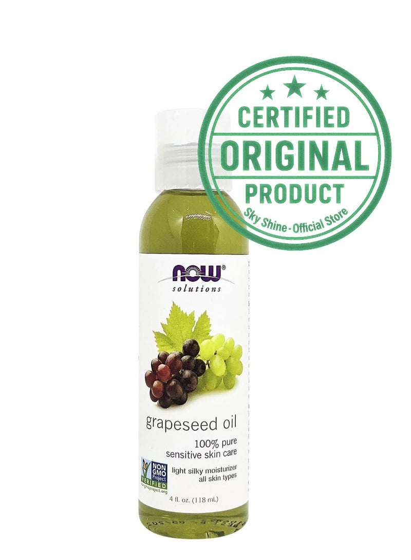 Now Solutions 100% Pure GrapeSeed Oil 118ml – Natural Lightweight Moisturizer for Skin, Hair & Body | Non-GMO, Cold-Pressed Facial & Massage Oil for Hydration, Softness & Radiant Glow