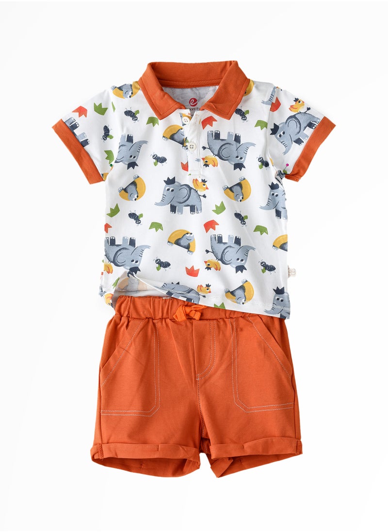 Elegant Kids - Boys Playful Print T-Shirt & Short Set Soft & Stretchy Cotton Blend Stylish Summer Outfit - Image 1