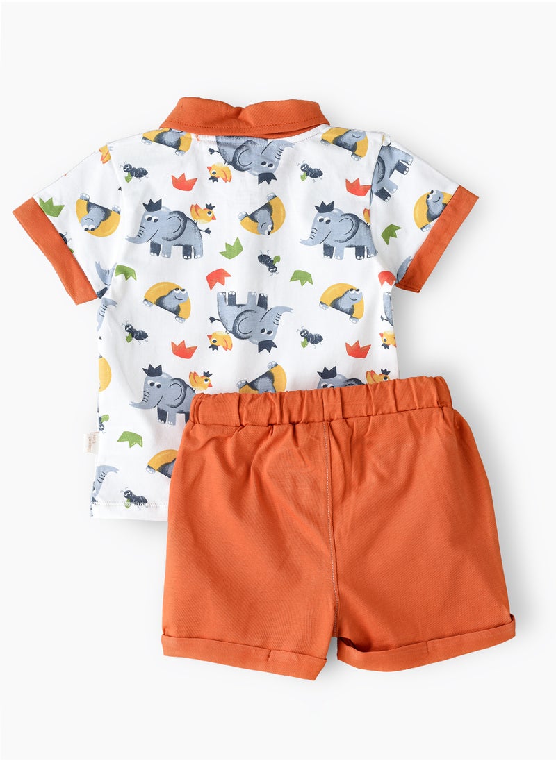 Elegant Kids - Boys Playful Print T-Shirt & Short Set Soft & Stretchy Cotton Blend Stylish Summer Outfit - Image 1