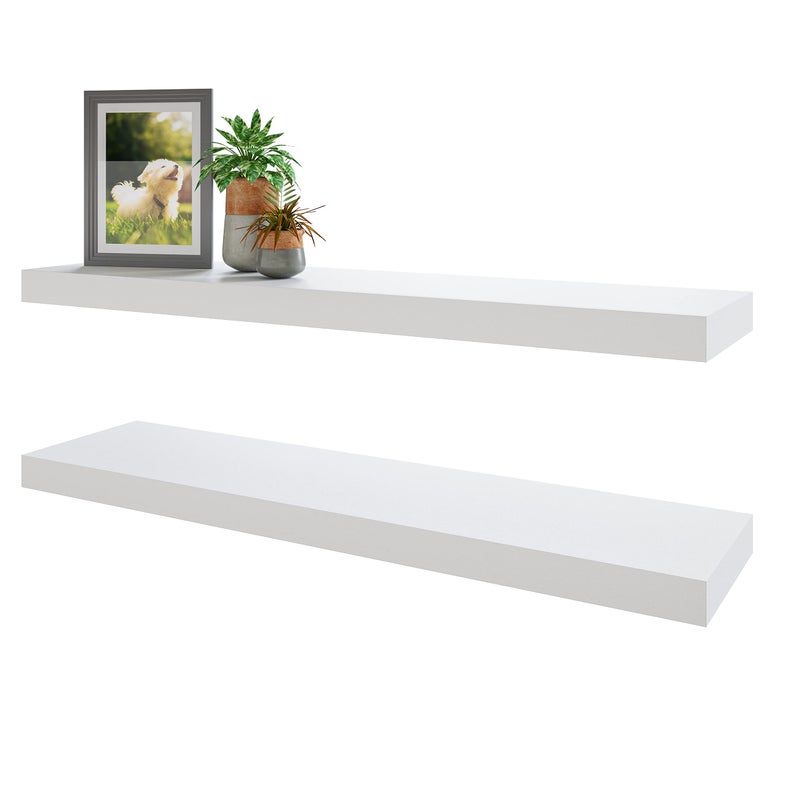 BAMEOS Floating Shelves31 in W White Wall Mounted Wooden Shelves with Invisible Brackets Set of 2 Hanging Wall Shelves Decoration for Bedroom Bathroom Living Room and Kitchen