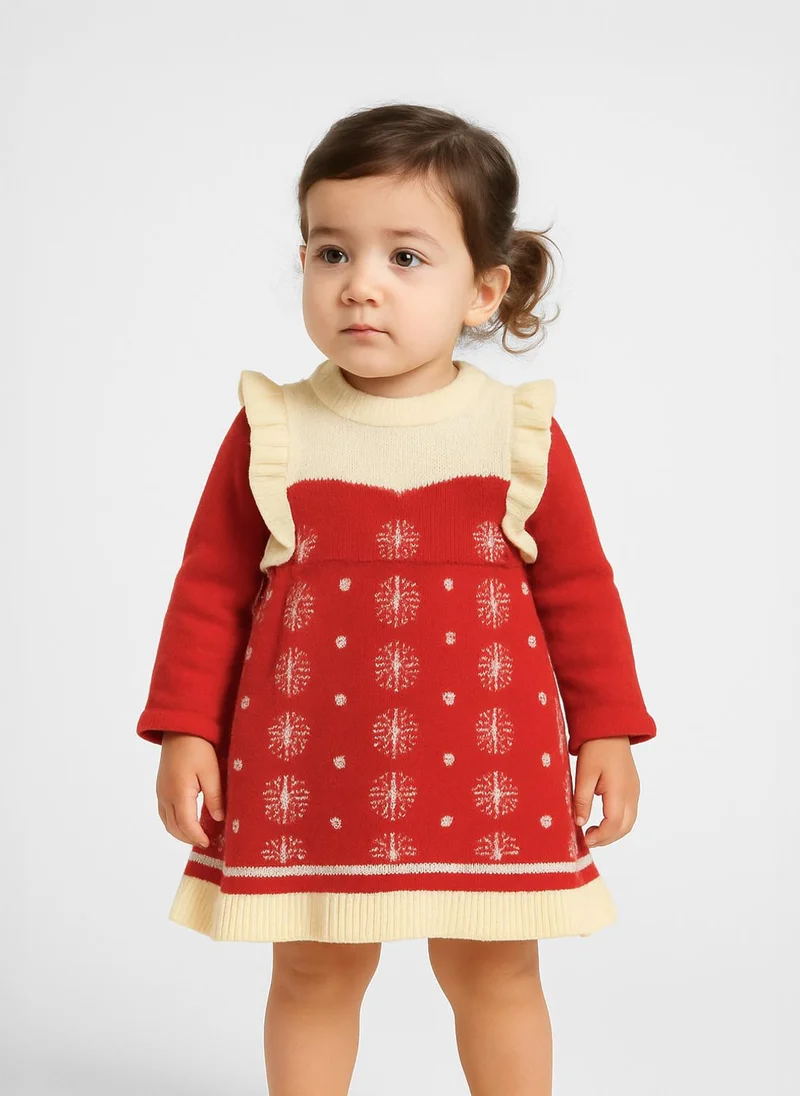 Nautinati Nautinati Red and White Printed Sweater Dress for Girls