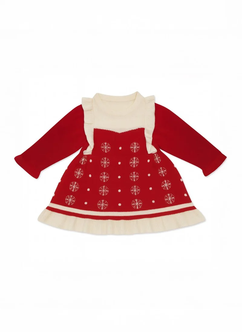 Nautinati Nautinati Red and White Printed Sweater Dress for Girls