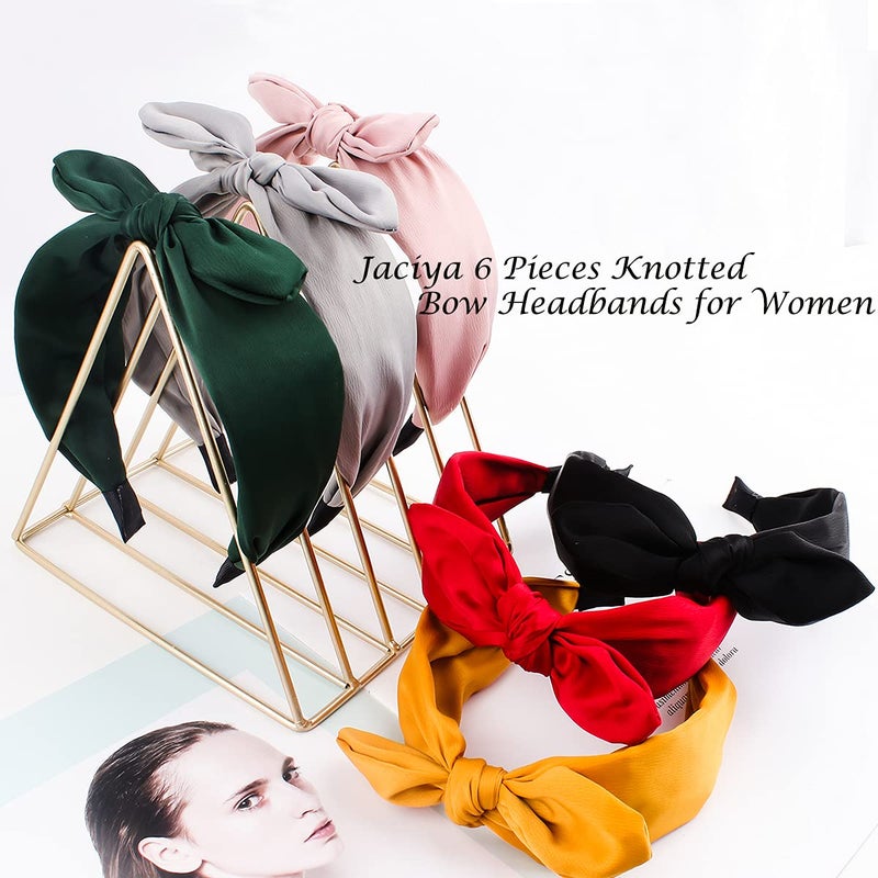 Jaciya 6pcs Knotted Bow Headbands for Women Turban Wide Headbands for Women Top Knot Hair Bands Diademas para Mujer - Image 5