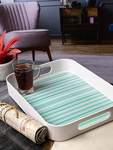 Goodhomes Melamine Rectangular Serving Tray, MT335, Green Lines - Image 1