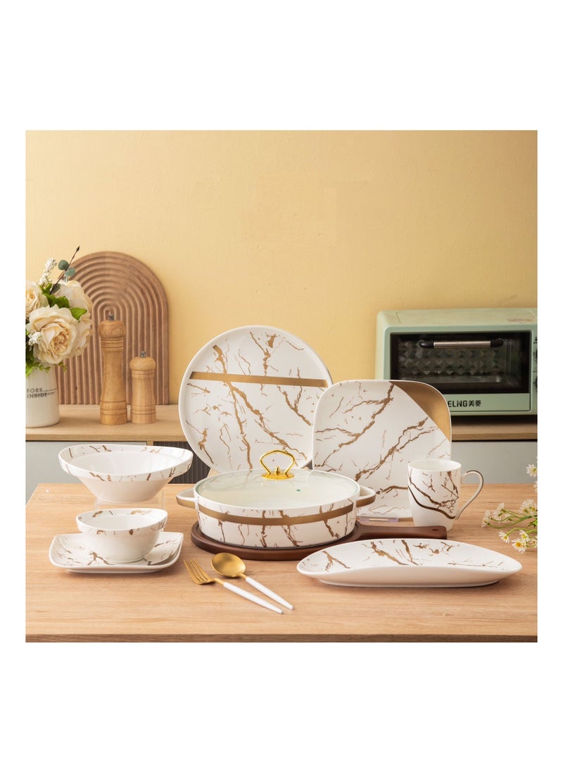 MARBLE Persalin dinner set, 35 pieces, white marble, 022800023  - Image 1