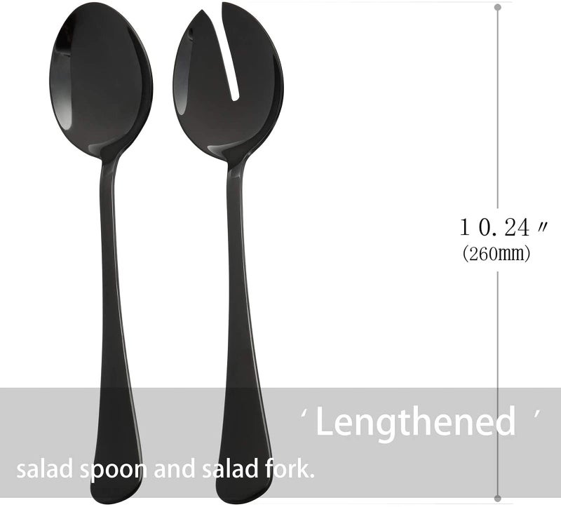culterman Black Serving Utensils Set. Stainless Steel Hostess Flatware Sets 7-Piece Includes Silverware Large Salad Serving Spoons Forks & Slotted Spoons Sugar Spoons Butter Knife.Dishwasher Safe - Image 2