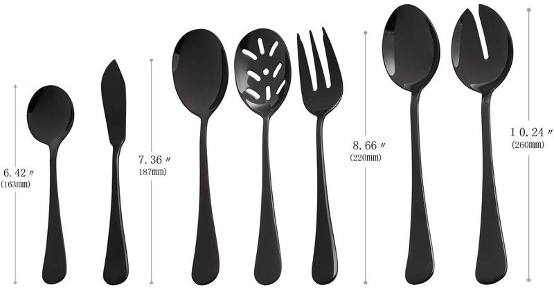 culterman Black Serving Utensils Set. Stainless Steel Hostess Flatware Sets 7-Piece Includes Silverware Large Salad Serving Spoons Forks & Slotted Spoons Sugar Spoons Butter Knife.Dishwasher Safe - Image 3