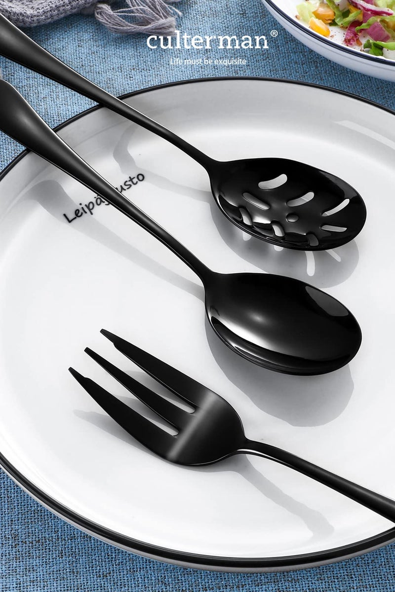 culterman Black Serving Utensils Set. Stainless Steel Hostess Flatware Sets 7-Piece Includes Silverware Large Salad Serving Spoons Forks & Slotted Spoons Sugar Spoons Butter Knife.Dishwasher Safe - Image 5