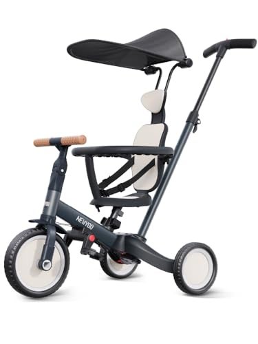newyoo Tricycle for Toddlers 13 Toddler Tricycle with Push Handle and Canopy Toddler Bike Birthday Gift and Toys for Girl and Boy 6 in 1 Baby Trike Balance Bike TR009 Dark Grey - Image 1