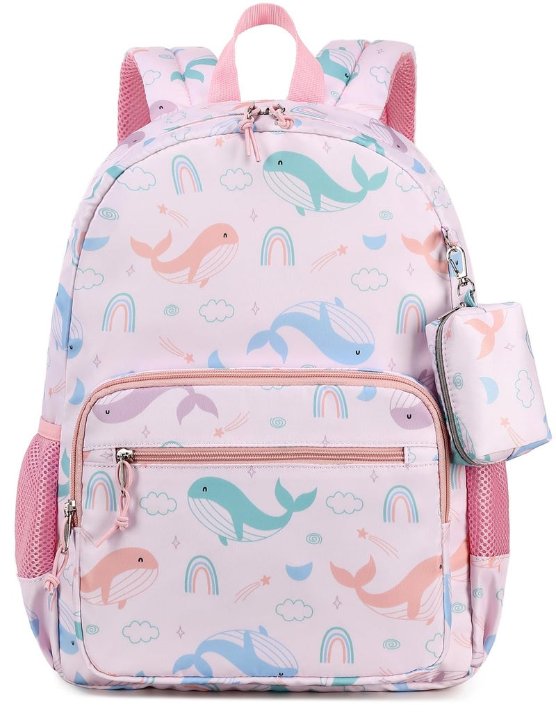 mygreen School Backpacks for Girls with Coin Purse 15 inch Lightweight Waterproof Bookbags Girls Backpack for Elementary Kids Backpack for Boys Girls Whale Pink - Image 2